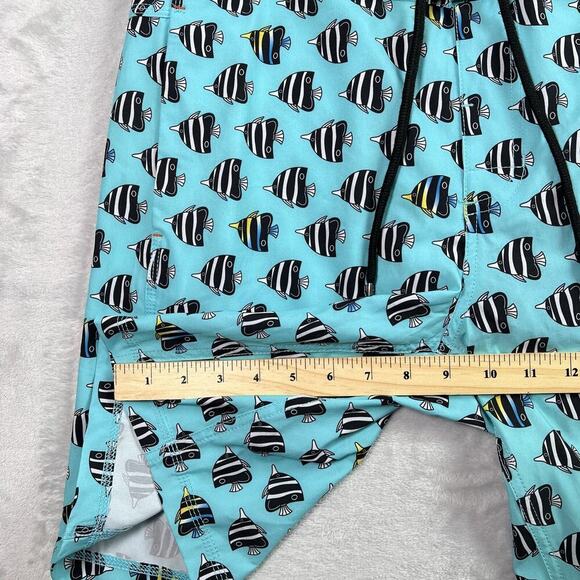 SAXX Betawave 2N1 Board Shorts Men 32" Blue Fish Pattern Drawstring Swim NWOT - Picture 14 of 16